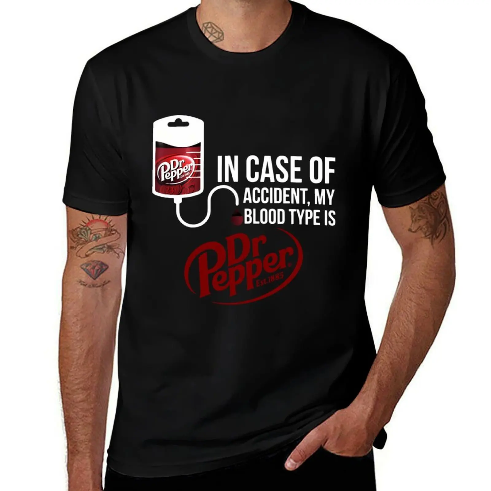In Case Of Accident My Blood Type Is Dr.Pepper T-Shirt Casual Soft Cotton Short Sleeve Tee T-Shirt