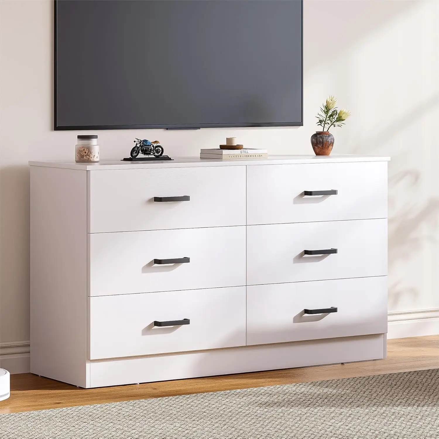 깊은 서랍이 있는 흰색 6단 서랍장 – 대형 수납 정리함