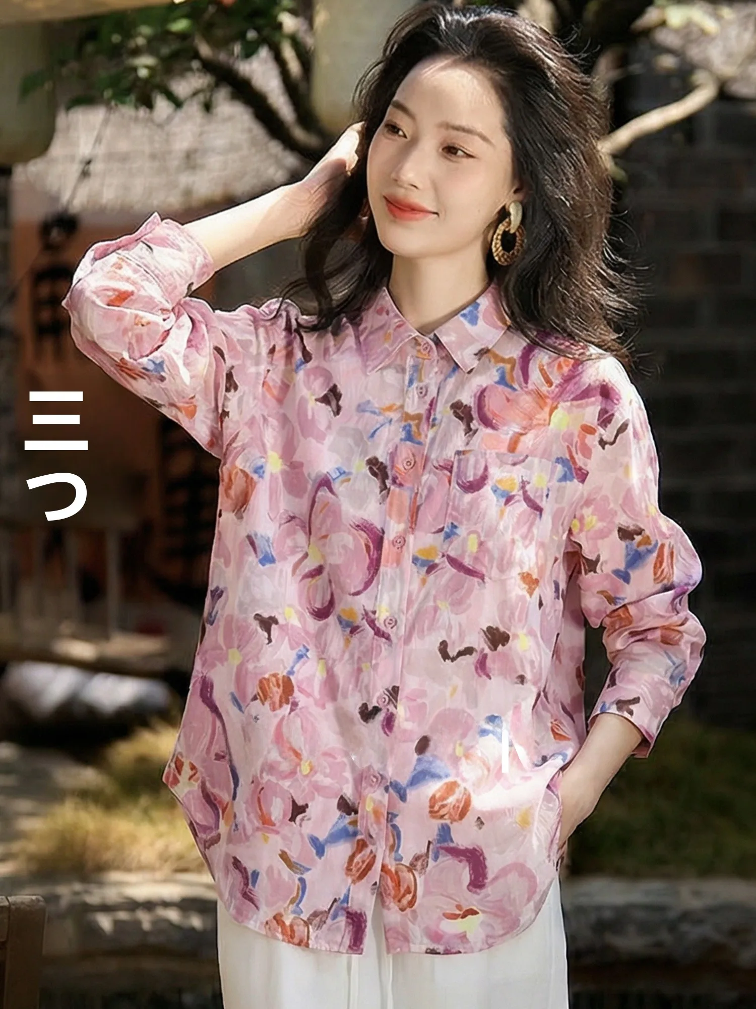 

Loose Fit Floral Print Cotton irt Women's Long Sve Turn-down Collar Country Sle Spring New Arrival Casual Wear