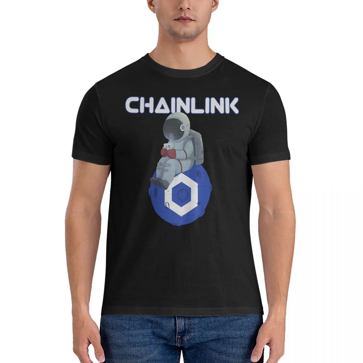 Men's Moon Man Planet LINK Crypto T Shirt Chainlink Cotton Clothes Hipster Short Sleeve Round Neck Tees Printed T-Shirt