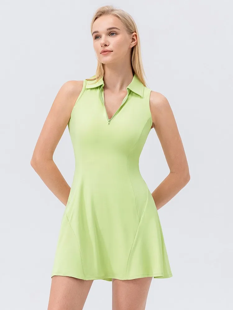 

Tennis Dress Vestidos Dresses 2025 Woman Quick Drying Fitness Sports Solid Color Lapel Sleeveless Simple Style All-match Casual