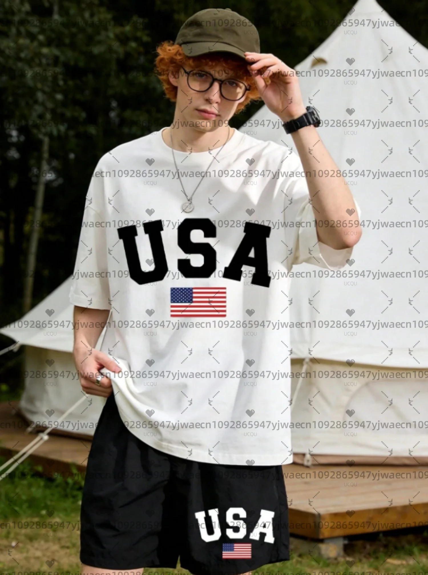 

2pcs Set Casual Letters USA Flag Print Mens Sports T-Shirt Shorts Set Adult Men Jogging Plus Size Homme Tracksuit 2 Piece Set
