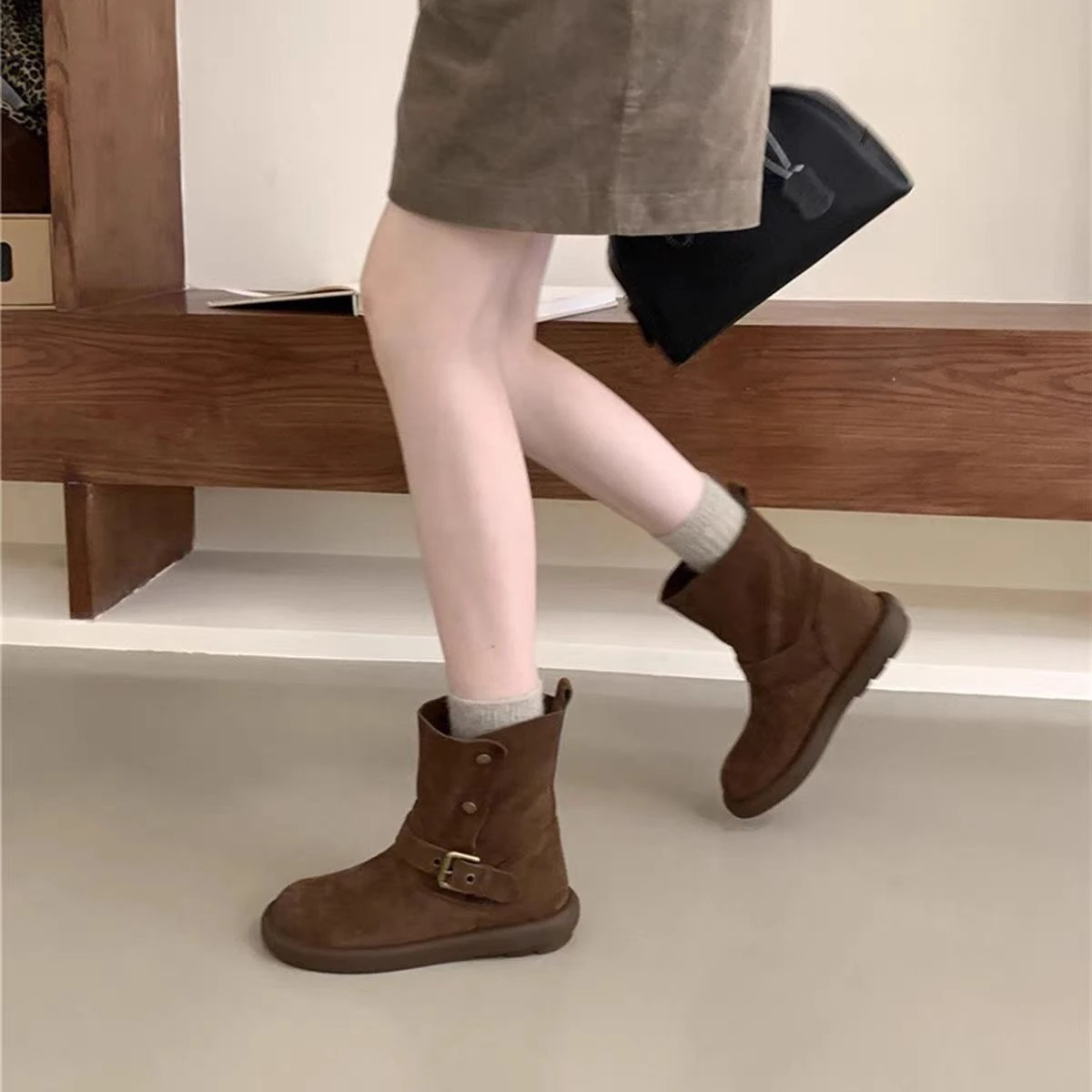 2026 Fall Winter Women's Platform Hidden Wedge Ankle Boots Two Way Wear Western Style Stacked Heel Fashion Trend Shoes