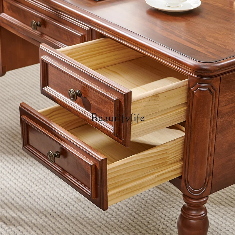 

04All solid wood American desk study furniture set combination desk