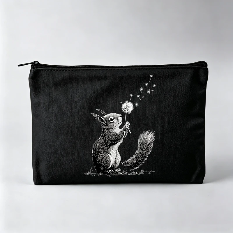 Women's Squirrel and Dandelion Graphic Makeup Bag, Zipper Cosmetic Pouch for Daily Use