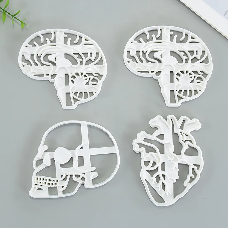 1/3pcs Halloween Decoration Skull Head 3D Cookie Cutter Mold Stamp Plastic Pressable Biscuit Press Mould Party Baking Cake Tools
