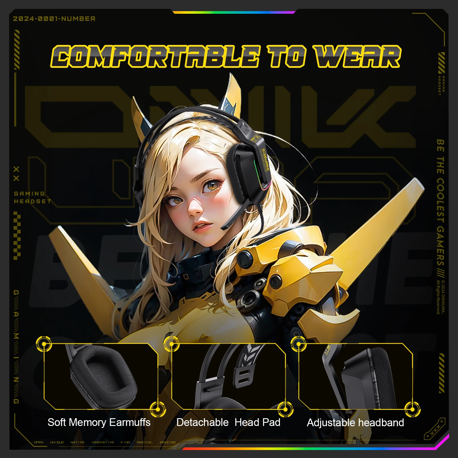 سماعة رأس سلكية للألعاب ، إضاءة ملونة RGB ، سماعات رأس فوق الأذن ، سماعة أذن خفيفة الوزن RGB #6