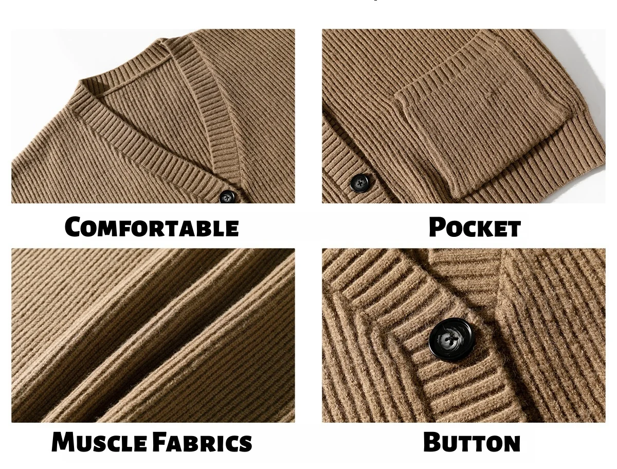 Thick Needle Texture Thickened Lazy Wind Cardigan Sweater Men's Autumn  Winter Keep Warm Retro Solid V-Neck Knit Sweater Jacket