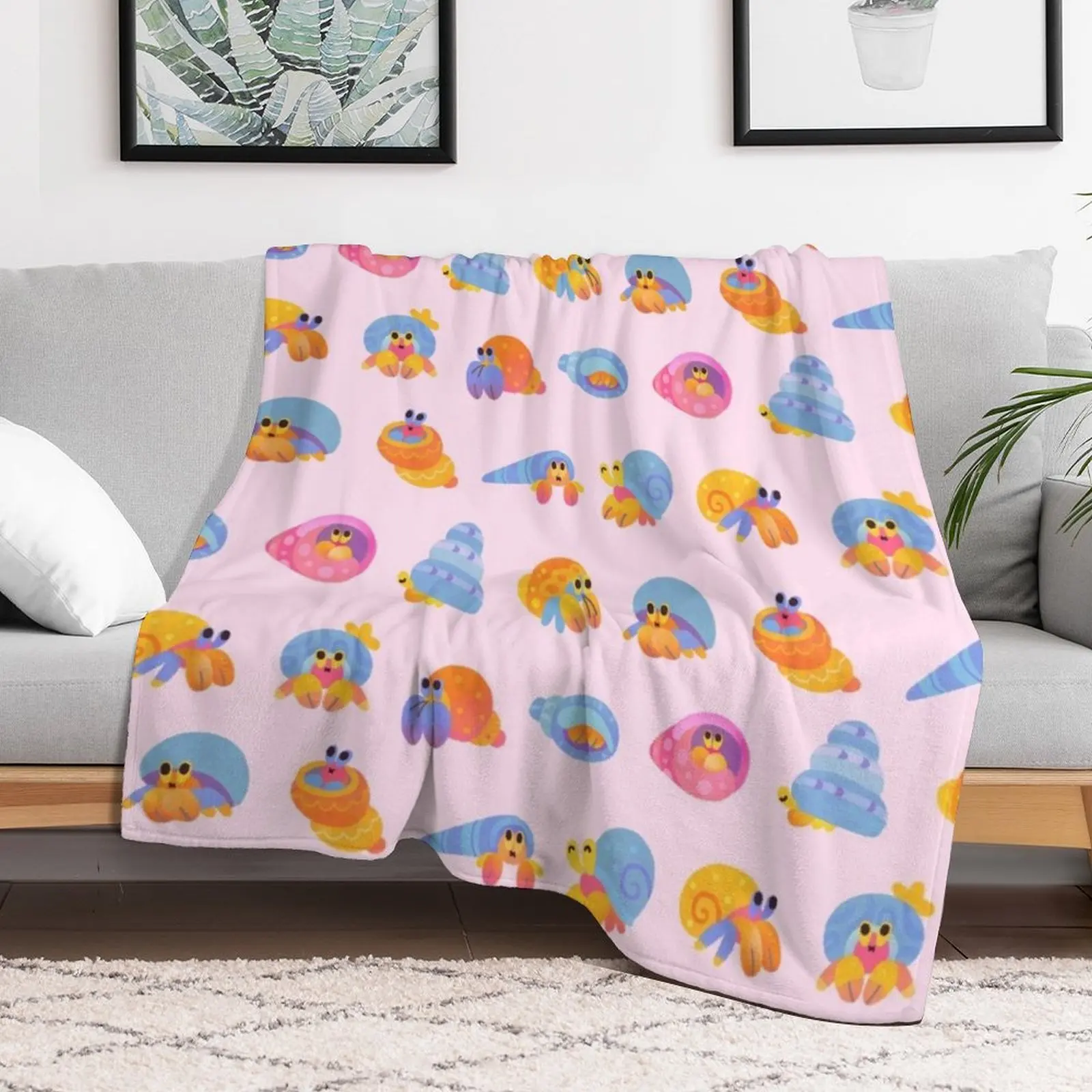 Hermit crab - pink / knife jellyfish Throw Blanket Luxurious Soft Fuzzy Blanket for Sofa Bed