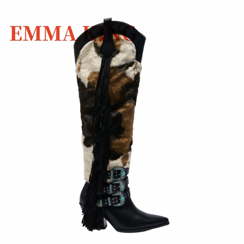 خريف جديد متعدد التمهيد الغربي مثير أشار تو إسفين كعب حذاء برقبة للركبة المرأة موضة التوى الأشرطة سحب على نمط الأحذية #3