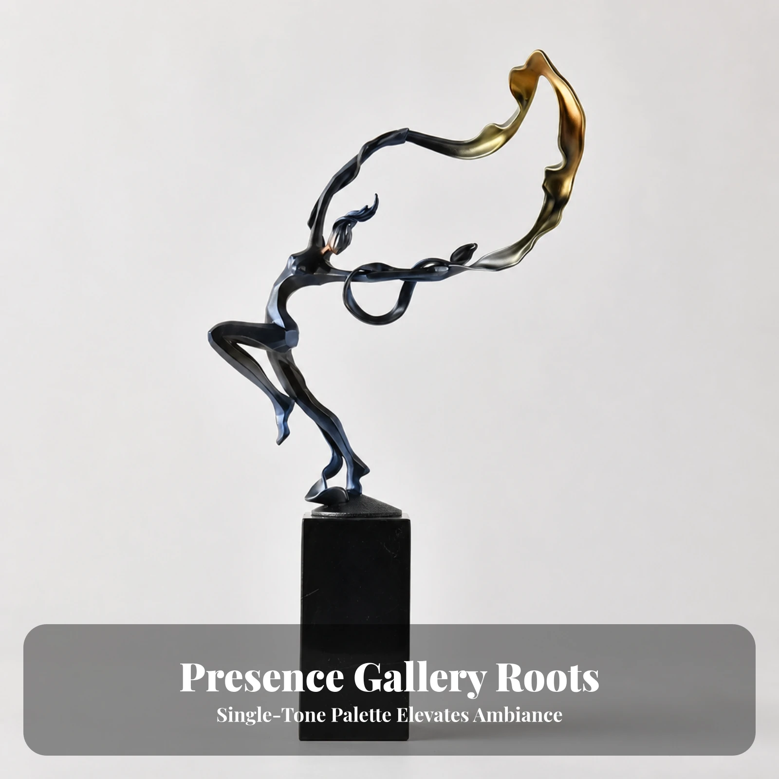 Modern Art Object Contemporary Abstract Human-Form Sculpture Alloy Metal Sculpture with Stone Base Sturdy for Living Areas