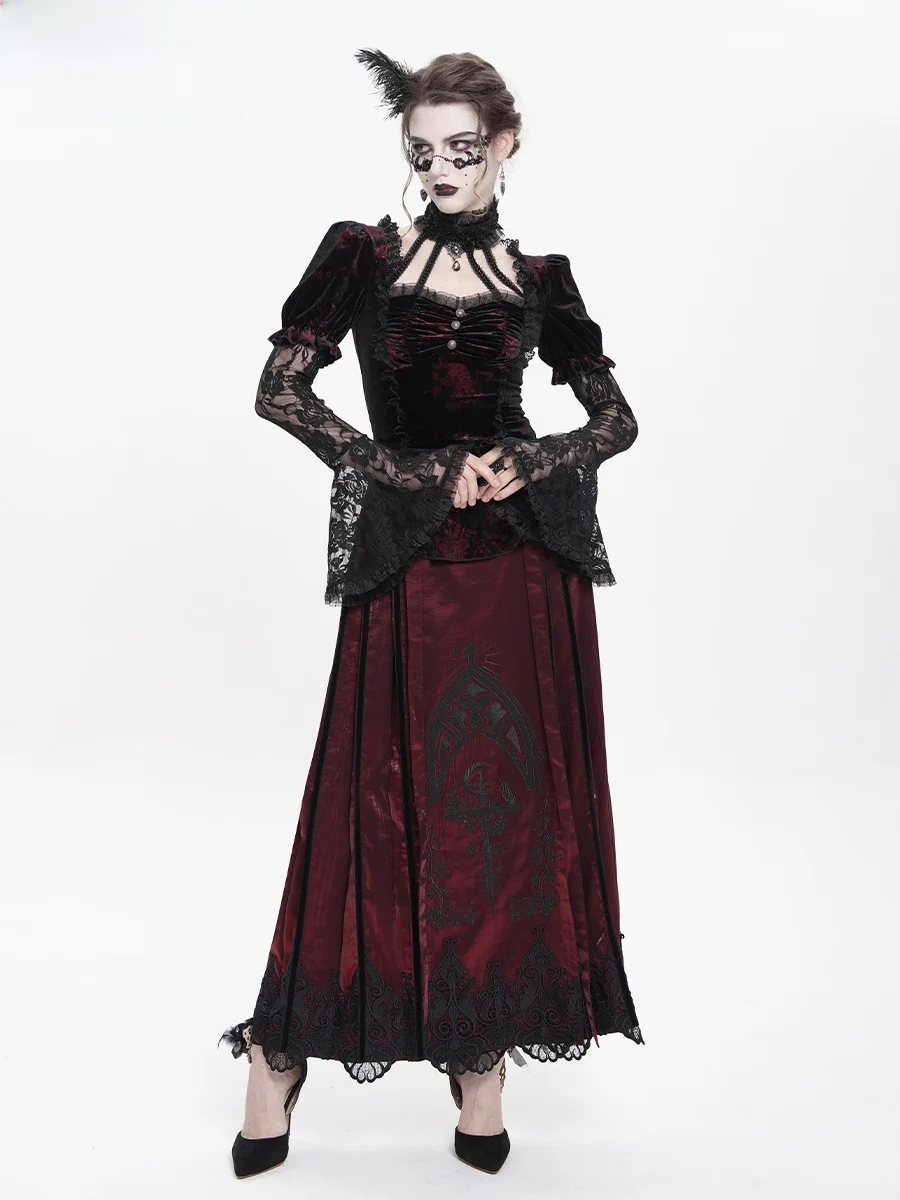 Gothic Style Long Sleeve Velvet T-Shirt EVA LADY Dark Gothic Hanging Neck Bell Sleeve T-Shirt for Women Autumn Winter New Arr...