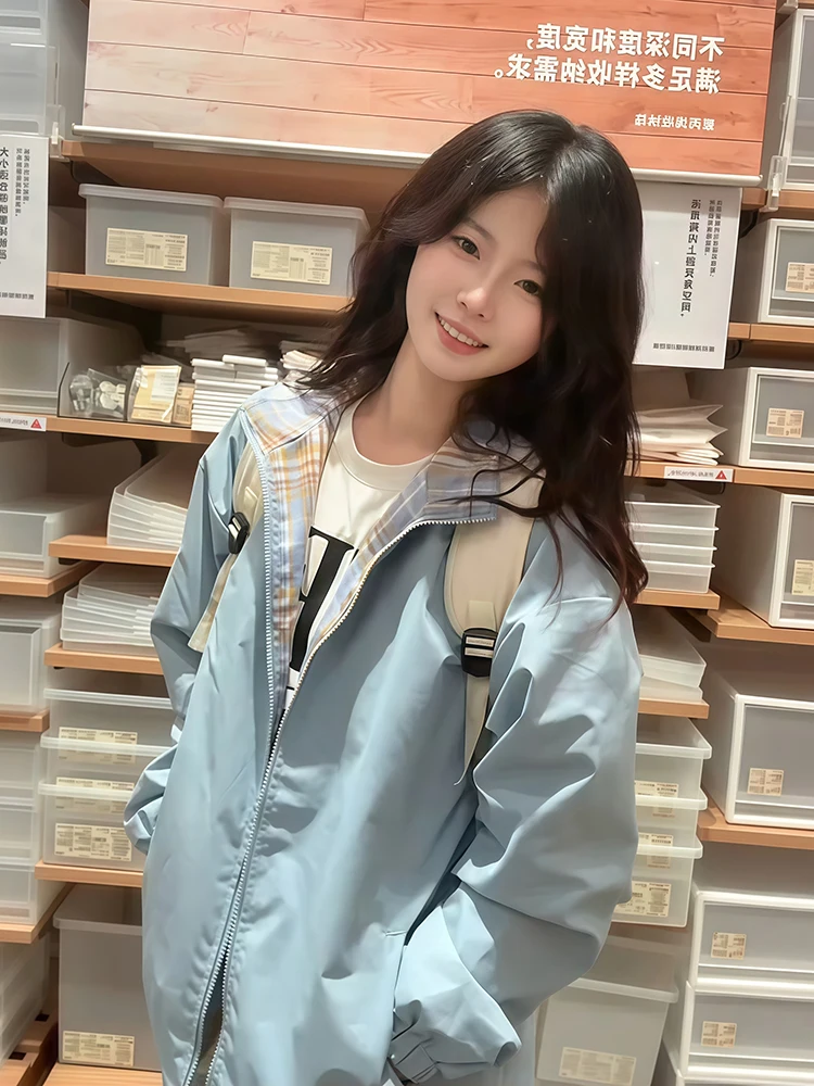 

Светло-голубой тройник Dopne с защитой от футболки, весенне-осенний клетчатый дизайн, элитные джеты для пар, свободный крой, молодежный тренд