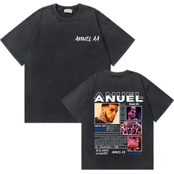 Washed Vintage Rapper Anuel AA Graphic Tshirt Men Women's Hip Hop Fashion T Shirts Men's Casual Oversized T-shirts Short Sleeve