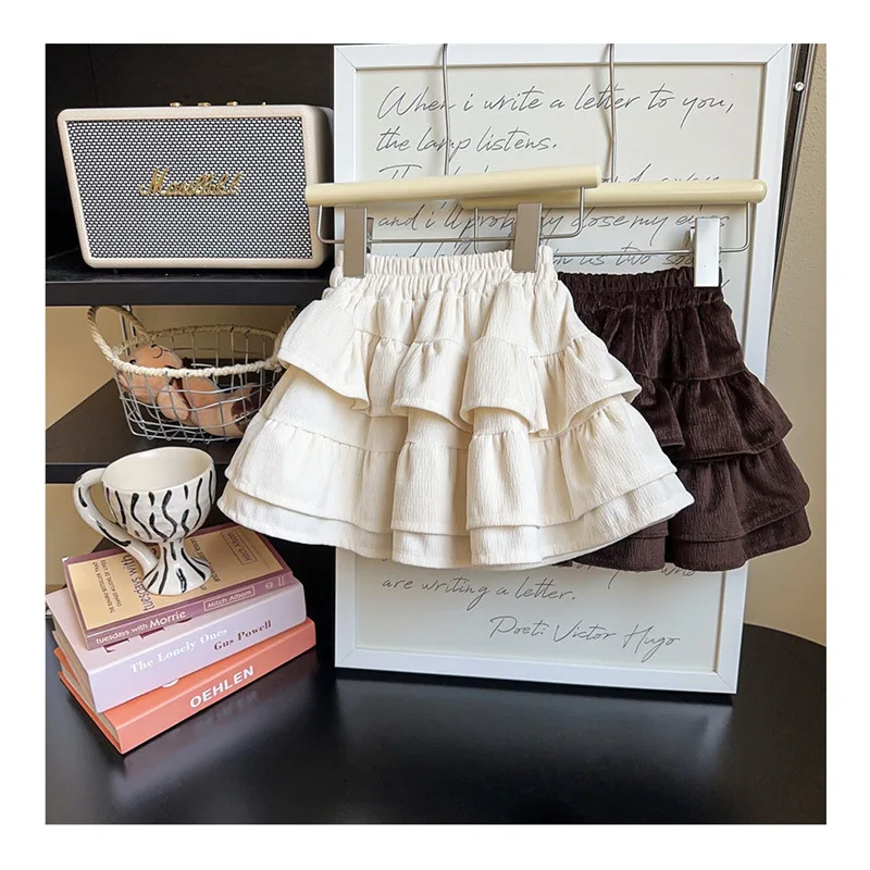 Koreanische Herbst Kinder Mädchen Röcke Cord Feste Elastische Taille Kleine Mädchen Röcke Hohe Qualität Infant Baby Mädchen Kuchen Röcke – Detail 2