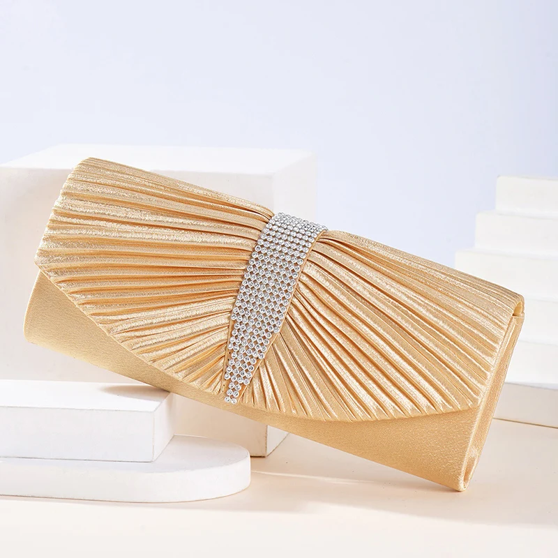 Fashion Trend Drilling Clutch Bag Ladies Rectangular Evening Bag Personalised Pleated Slantable Clutch Bag XA12HH