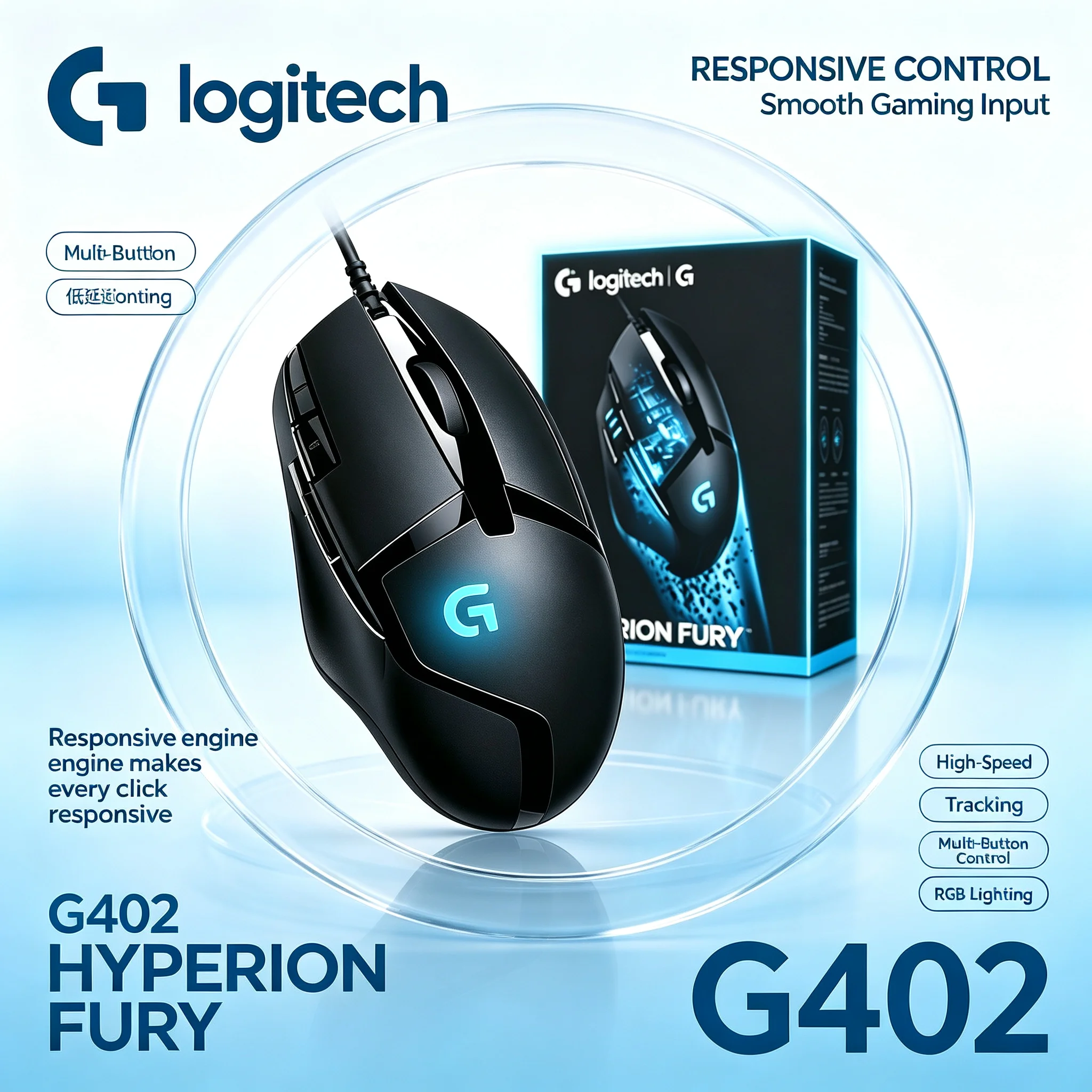 Logitech G402 Hyperion Fury USB Wired Mice RGB Backlit 8 Programmable Buttons For Desktop Gaming Player