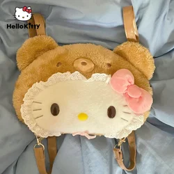 Sanrio Hello Kitty Fluffy Plush Mini Backpacks for Women Little Cat Shaped Cute Cartoon Plush Doll Handbag Crossbody Bag