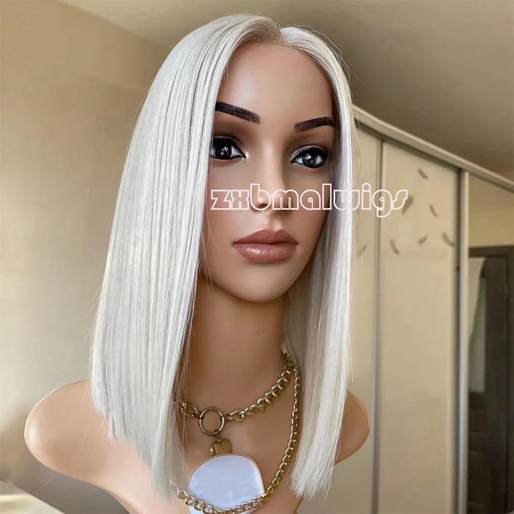 

ZXBMALWIGS синтетические 13X4 прямые Платиновые блонд Боб кружевные передние парики для женщин безклеевые Косплей волосы Термостойкое волокно