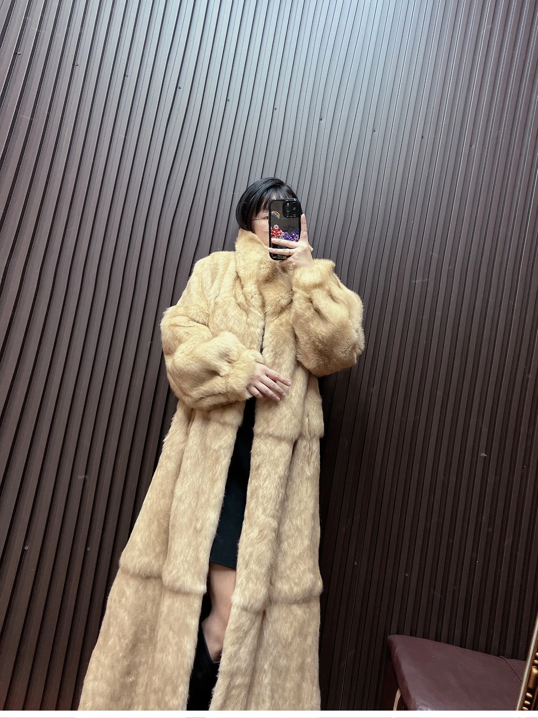 Furyoume جديد 100% معطف فرو الأرنب 120 سنتيمتر طول سميكة الدافئة الشتاء معاطف الفراء الحقيقي موضة الشارع الشهير الكورية Casaco Feminino