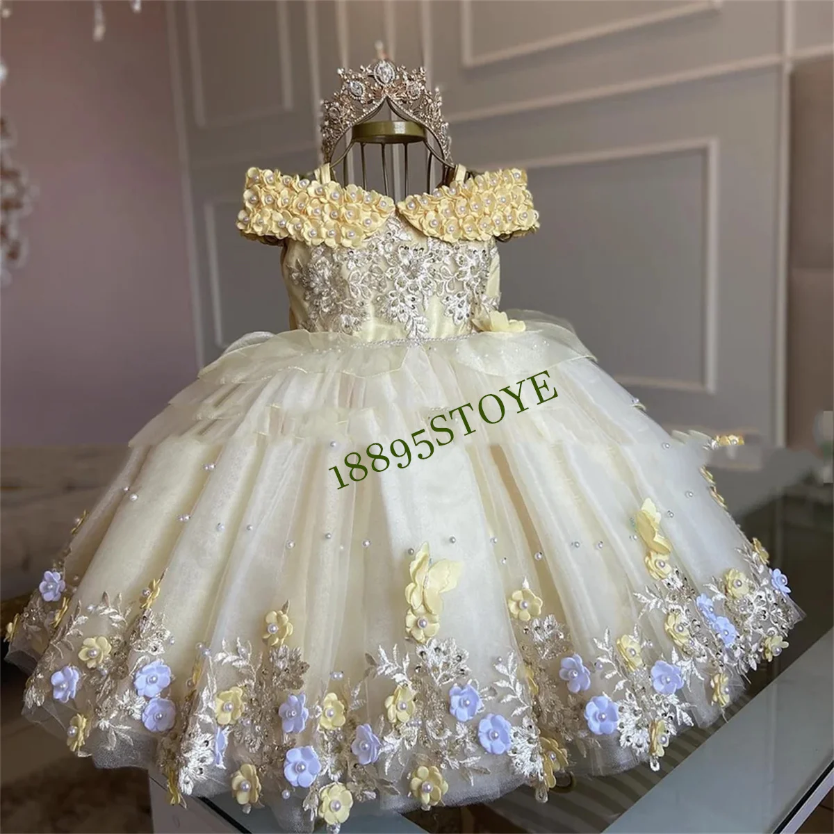 CustomizedGirl Communion Wedding For Girl Flower Girl Dresses 2023 Applique Party Dresses Girl Ball Gown Age 2-16 years Sheer Ne