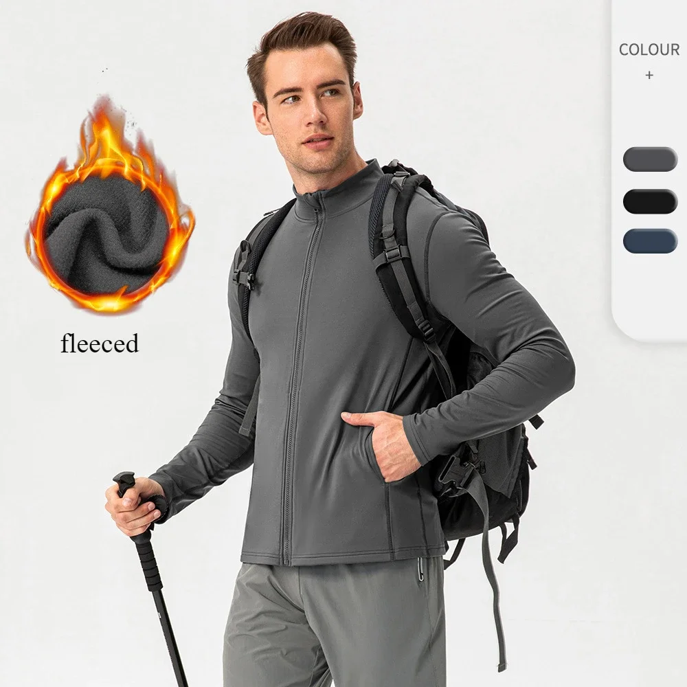 

Man's Sports Jacket with Zipper Fall and Winter Fleeced Clothing Men Training Running Top Fitness Gym Workout Coat Sportswear