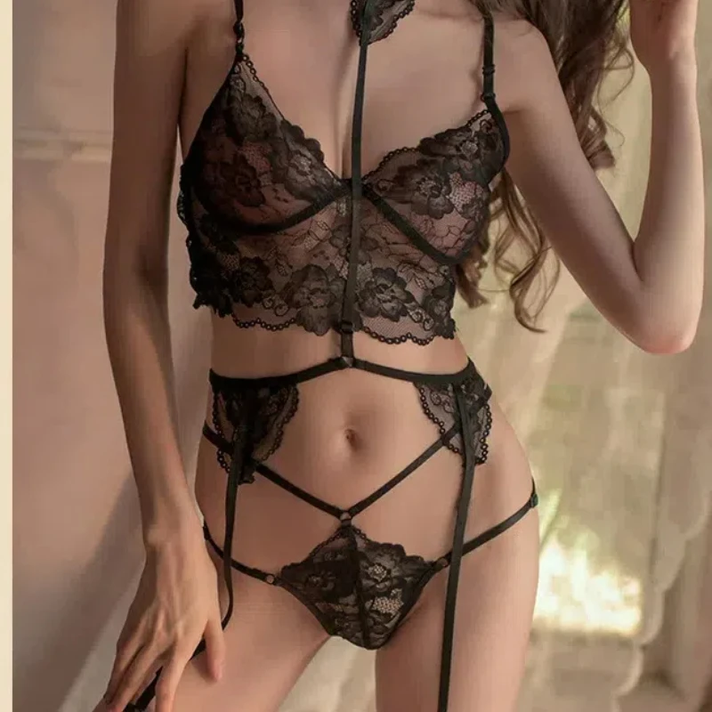 Seksowna damska piżama Onesie bez krocza koronkowa bielizna głębokie V biustonosz stringi erotyczne Babydoll Teddy body piżama seksualna