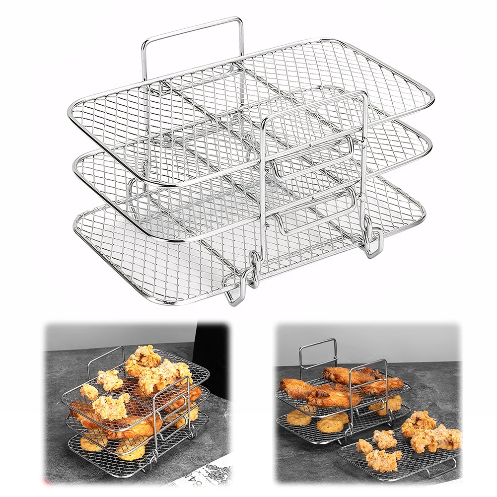 

Air Fryer Rack Air Fryer Oven Grill Steamer Stainless Steel 3 Layers Dehydrator Stand Stackable Multifunctional for Home Kitchen