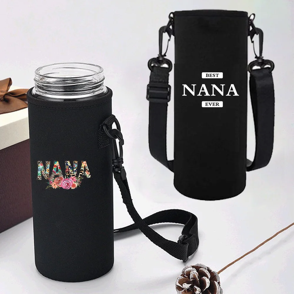 Water Bottle Sleeve Adjustable Strap, Portable Insulated Water Cup Sleeve for 550-1500ML Sports Bottles Case Nana Print