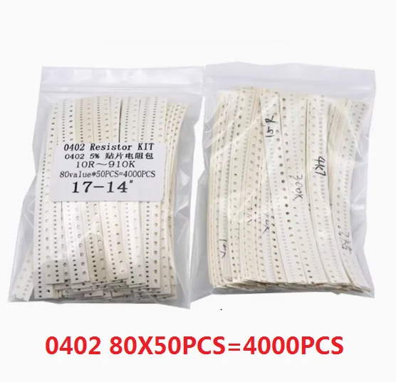 4000pcs 0402 80valuesX 50pcs=4000pcs Sample Kit DIY SMD Resistor Kit Assorted Kit 10ohm-1M Ohm 5%