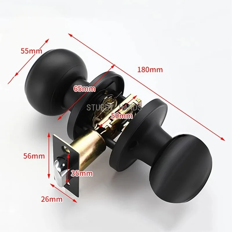 Stainless Steel Spherical Handle Lock Entrance Passage Keyless Door Lock Black Bathroom Door Lock Indoor Hardware Lockset