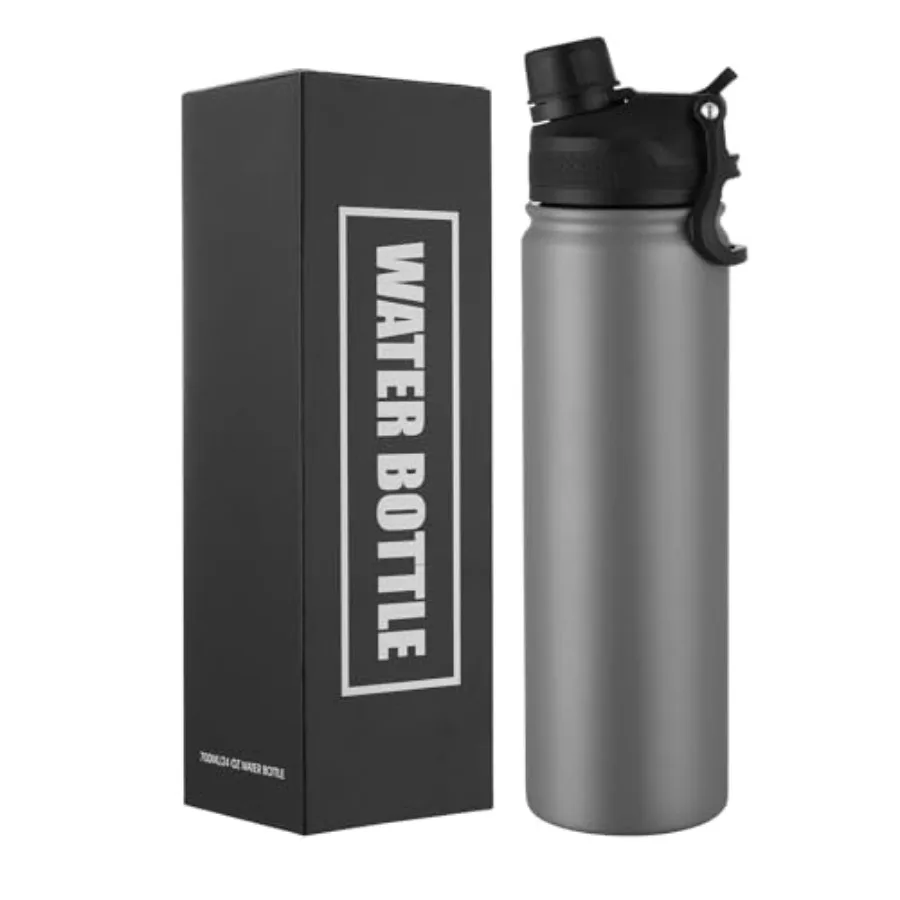 Insulated Water Bottle, Stainless Steel Double Wall Vacuum Sports Flask with 2-in-1 Straw and Chug Lid, BPA-Free, Leak Proof, K