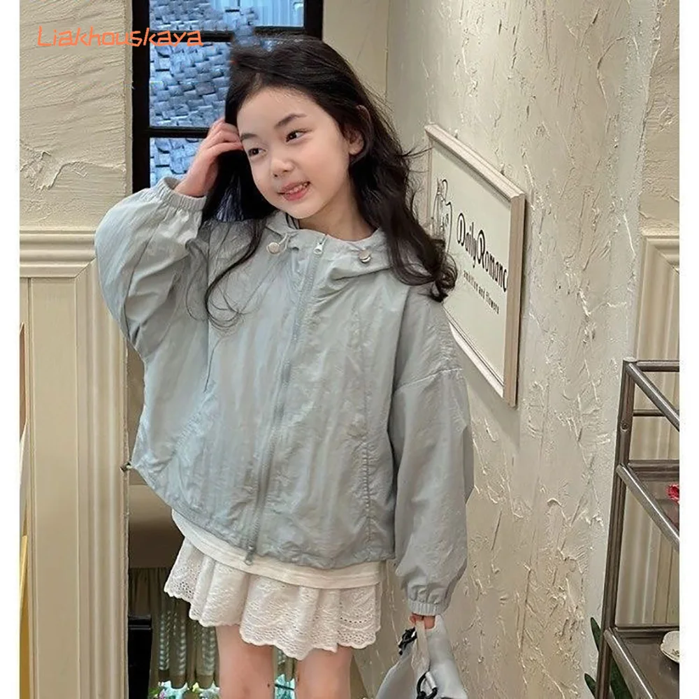 2026 Summer New Girls Trench Coat 2-7Y Hooded Sunscreen Jacket Kids Casual Windbreaker UPF50+ Outdoor Sport Thin Outerwear 2