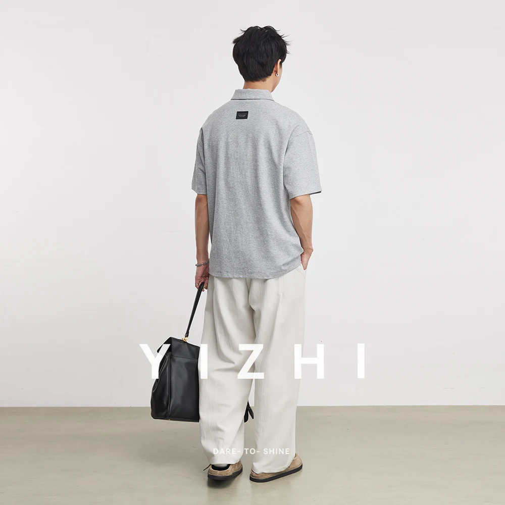 210g Heavyweight Polo Shirt Men Turn Down Collar Half Placket Short Sleeve Solid Color Tee Tops Summer 2026 New Arrival