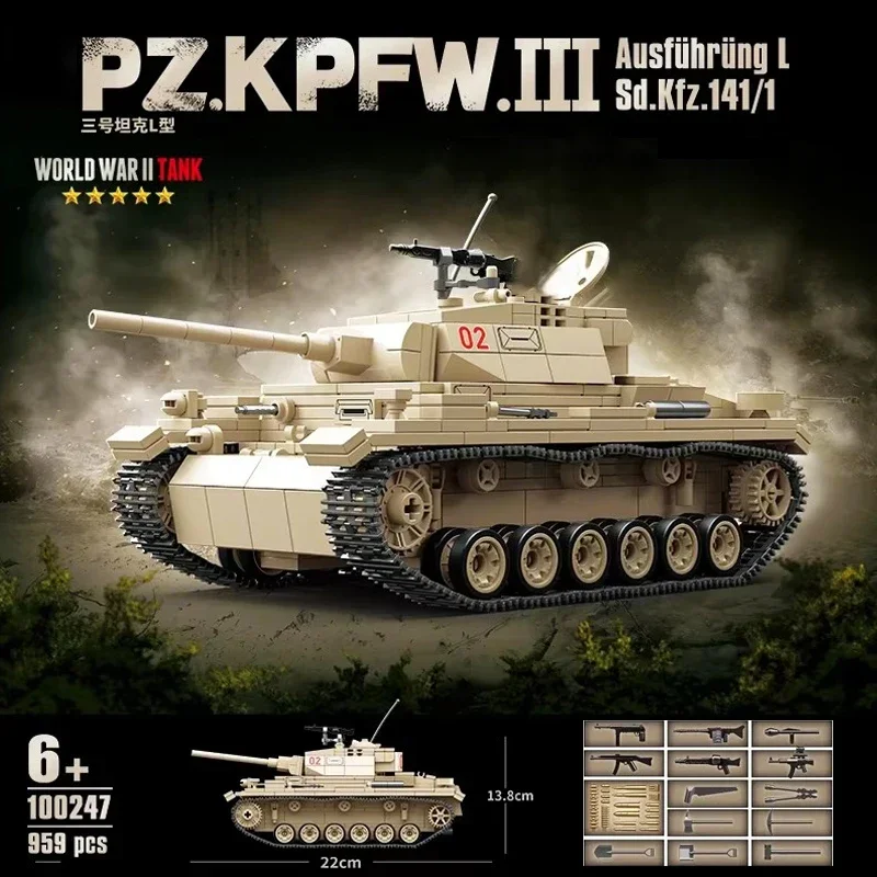 Military Panzer III Tank Building Blocks Armored Vehicle Model Bricks WW2 Soldier Weapon Car Toys For Children Xmas's Gift MOC