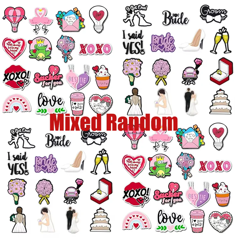 Mix Lover Groom Bride To Be PVC Wedding Garden Shoe Buckle Charms DIY Clogs Accessories Fit Xmas Valentine's Day Adult Bracelet