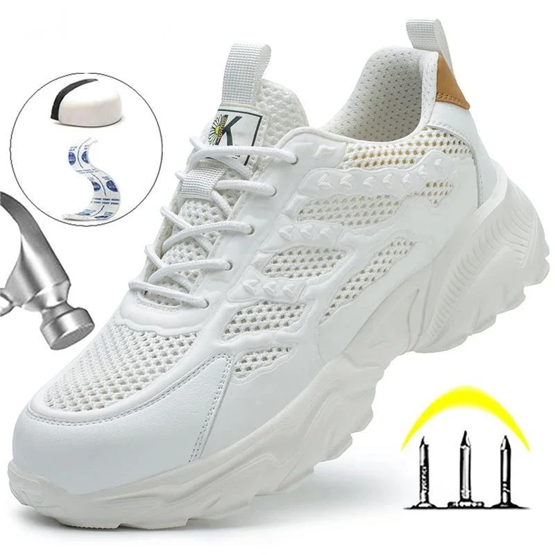 Men's Safety Shoes Summer Mesh Breathable Casual Protective Shoes Indestructible Work Footwear Puncture-Proof Work Safety Shoes