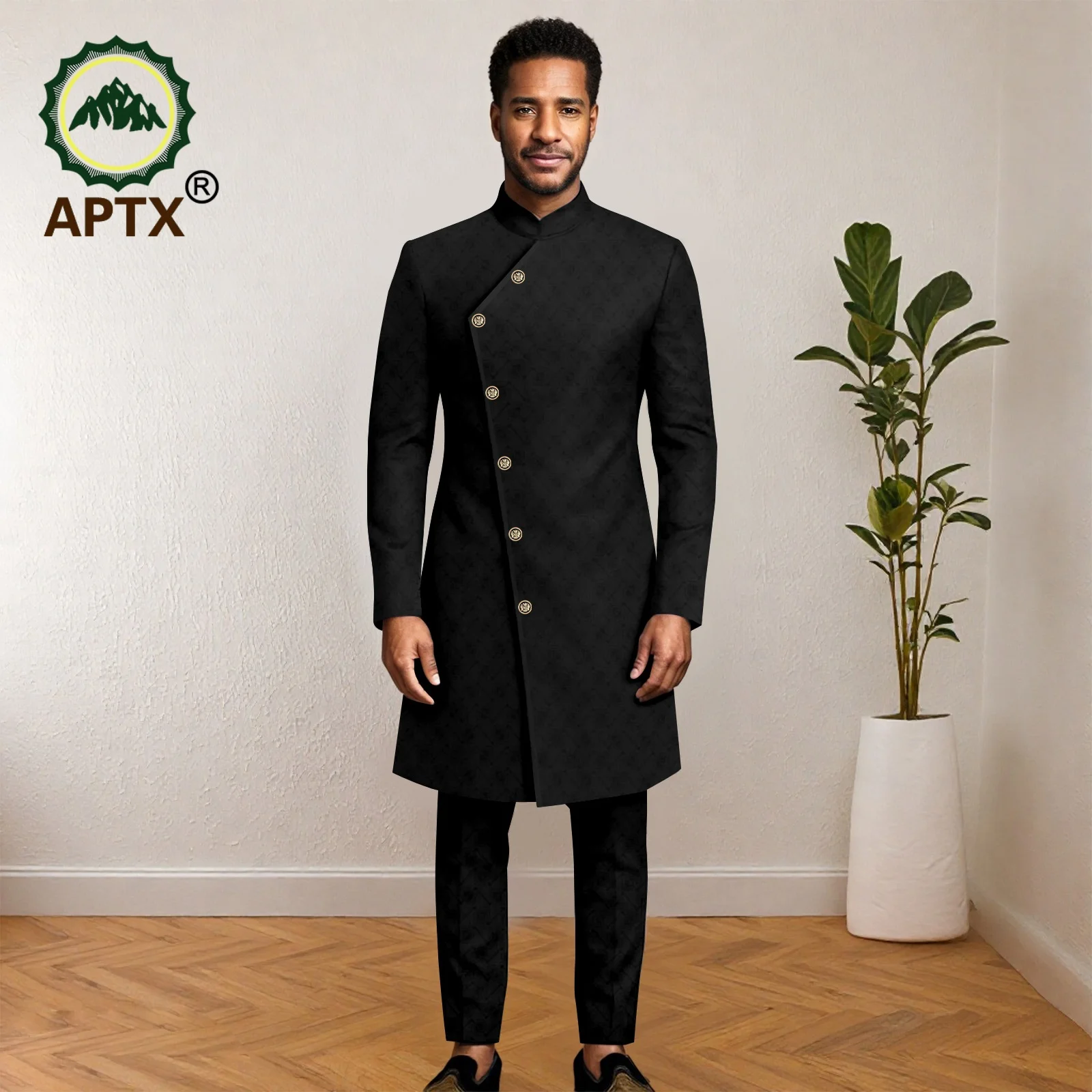 

African Men's Bazin Riche 2-Piece Suit Stand Collar Single Breasted Blazer Jacket with Pants for Party And Wedding 2516112