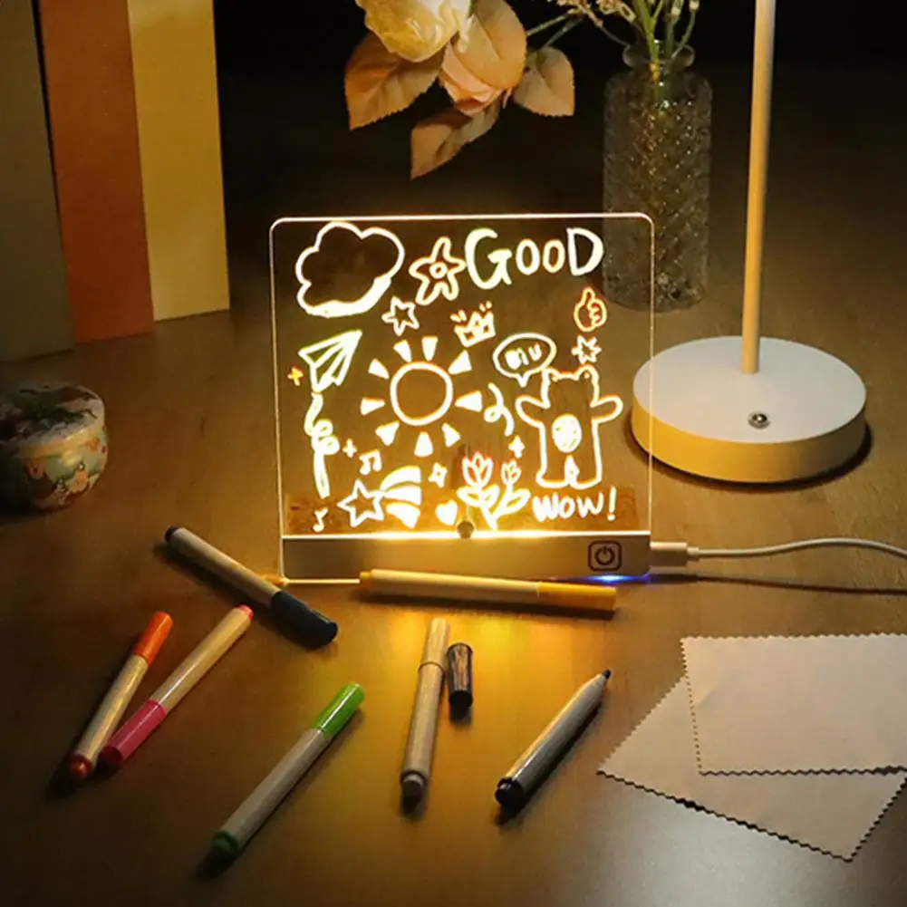 Acrylic Memo Pad Erasable LED Note Board Rechargeable Glowing Message Board To-do List Board Reusable Weekly Planner
