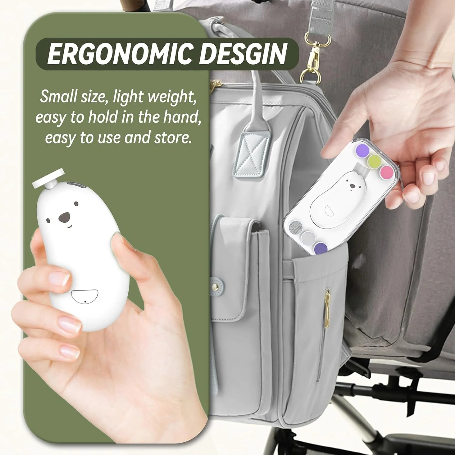 A76I-Baby Nail Trimmer Electric, Rechargeable Baby Nail Clippers With 6 Grinding Heads And LED Light, Safe Baby Nail File Easy T