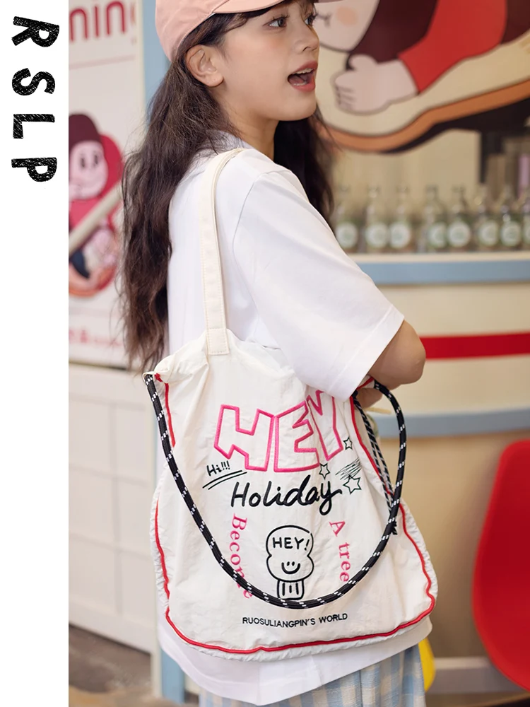 

Rusilang Korean Style Lightweight Pleated Single Shoulder Tote Bag Large Capacity Casual Commuting Versatile Canvas Bag