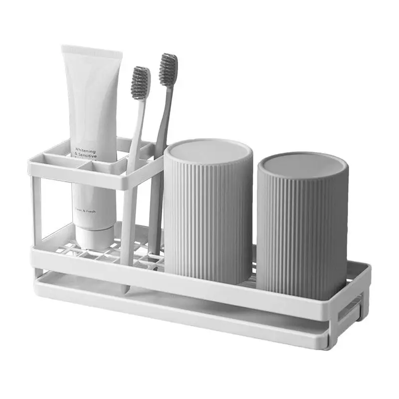 Simple Bathroom Toothbrush Holder Countertop Organizer Toothpaste Stand 4 Slots Carbon Steel Toothbrush Bathroom Rack for Shower