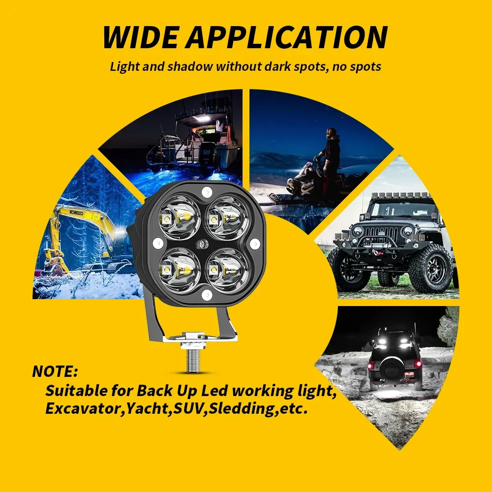 4개 작업등 LED 자동차 전면 안개등 12V 24V 트럭 SUV 4X4 4WD 엔지니어링 헤드라이트 오프로드 LED 사각 헤드램프 9-80V