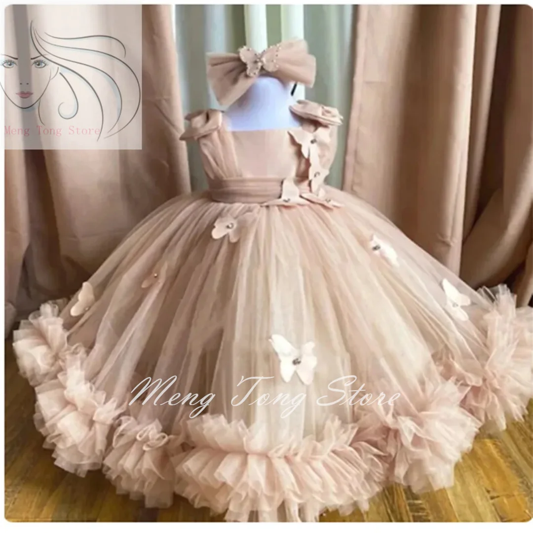 

Flower Girl Dress For Wedding Princess Puffy Tulle 3D Butterflies Birthday Party Beauty Pageant Gowns First Communion Dress