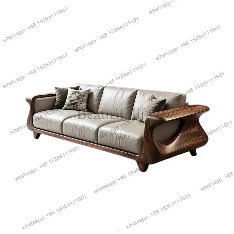 

8New Chinese black walnut solid wood sofa three-person tenon and mortise structure straight row light luxury high-end furniture