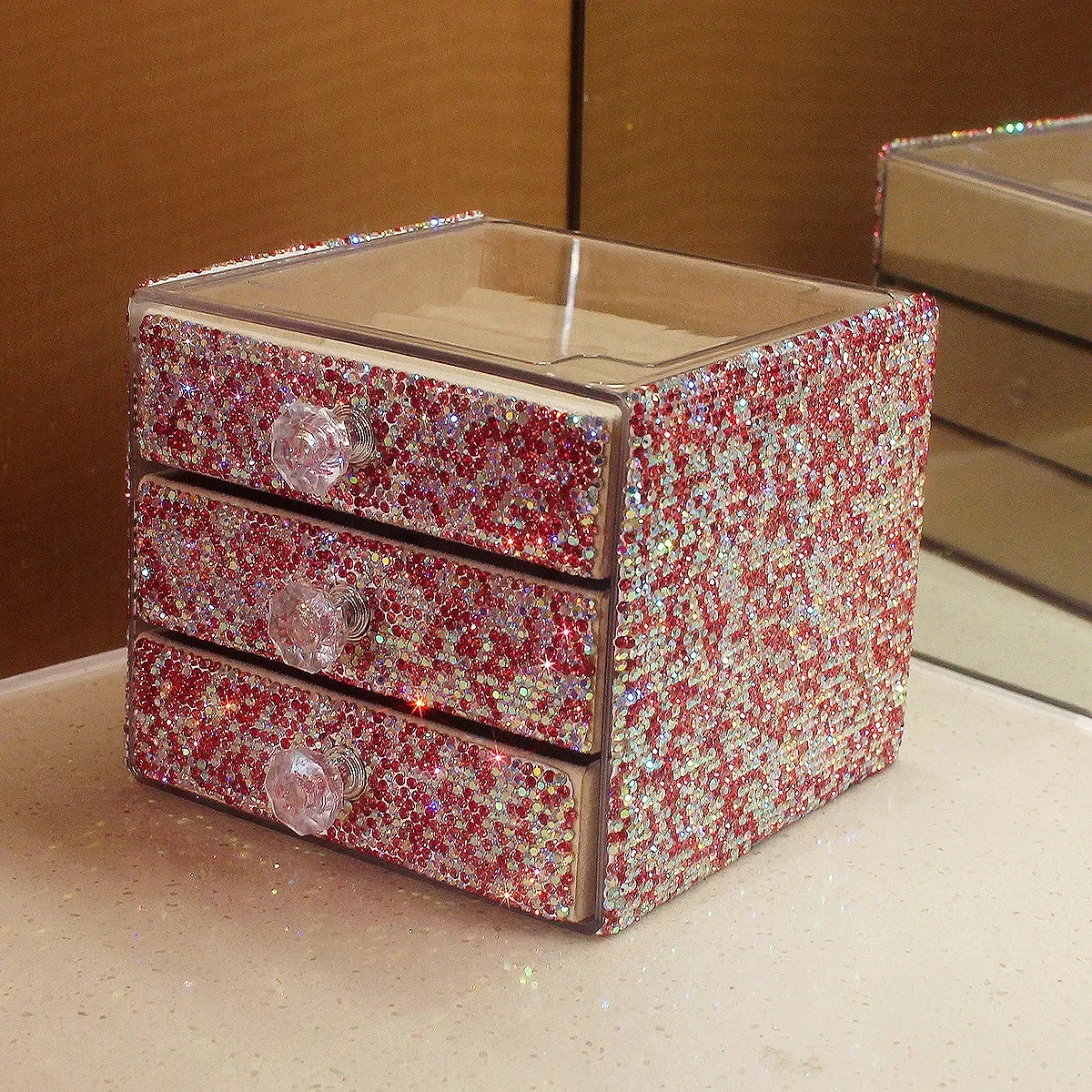 Luxury Rhinestone Multi-Layer Jewelry Storage Box for Rings Bracelets Necklaces Earrings Fashionable Organizer Box Bling Gifts