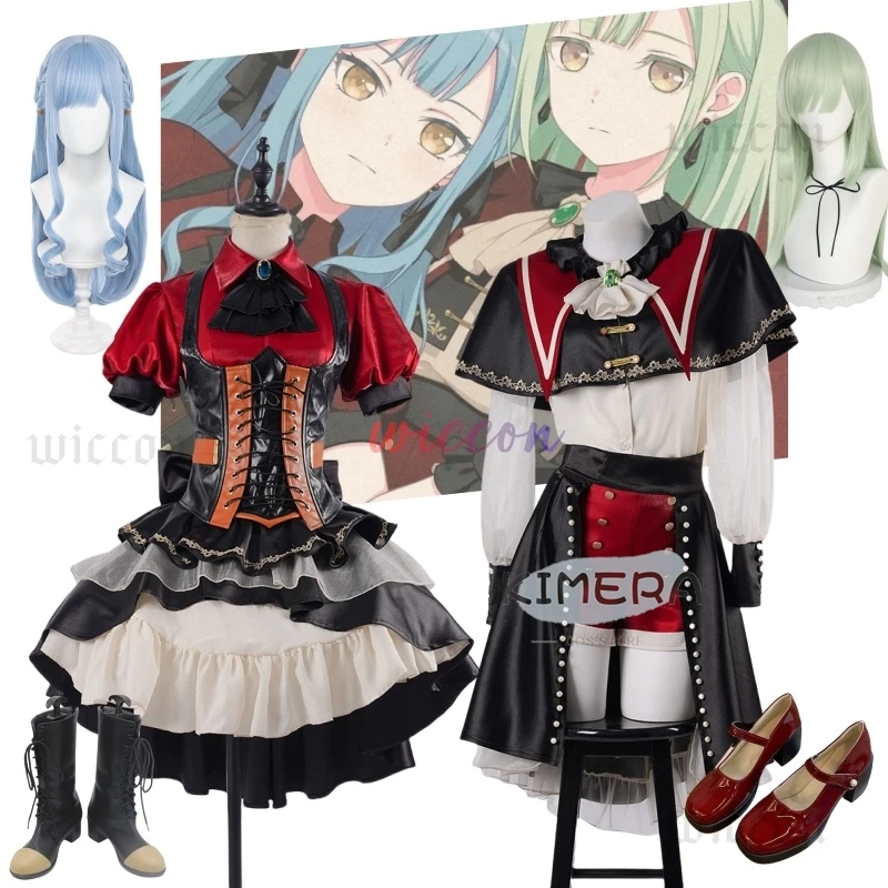 

Аниме BanG Dream Mutsumi Wakaba Mortis Косплей Костюм Ave Mujica парик черный, красный плащ Лолита женский праздничный костюм Хэллоуин