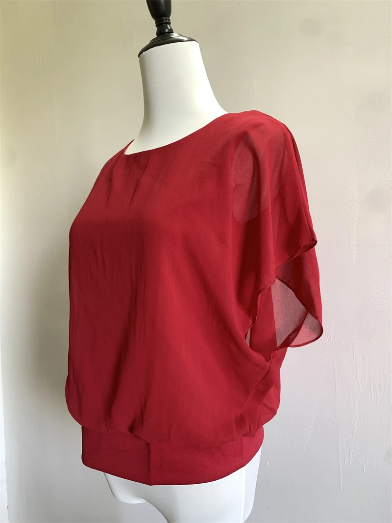 Plus Size L-5XL Chiffon Blouses Pullover 2025 Summer Shirt Elegant Sheer Short Sleeve O Neck Solid See-though Ruffle Women Tops