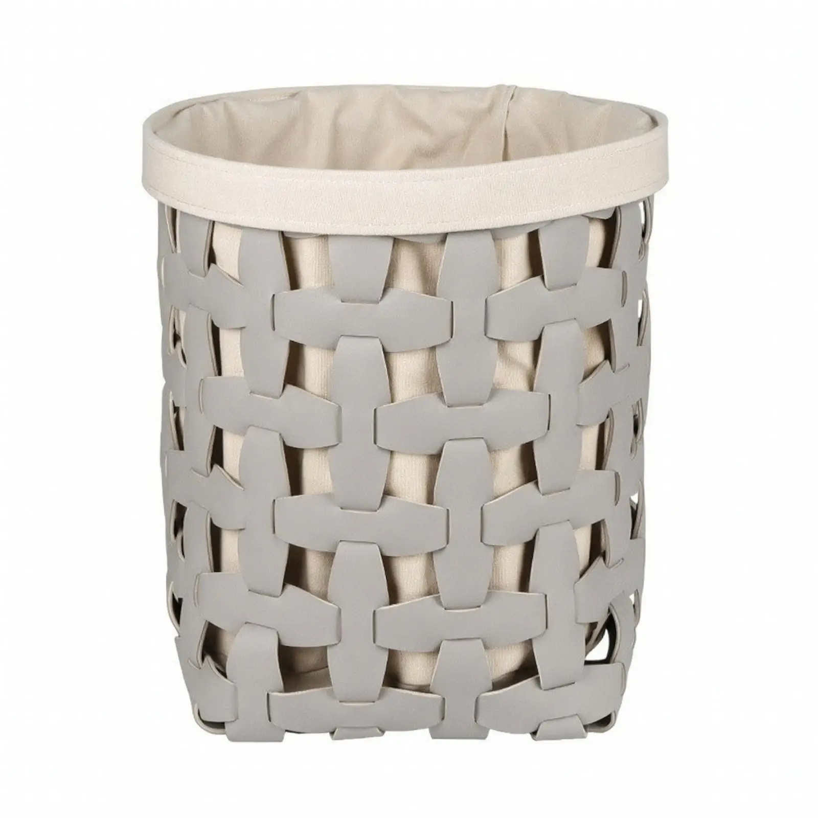 Collapsible Woven Laundry Basket with Linen Interior Gray Leather Bin for Everyday Household Use
