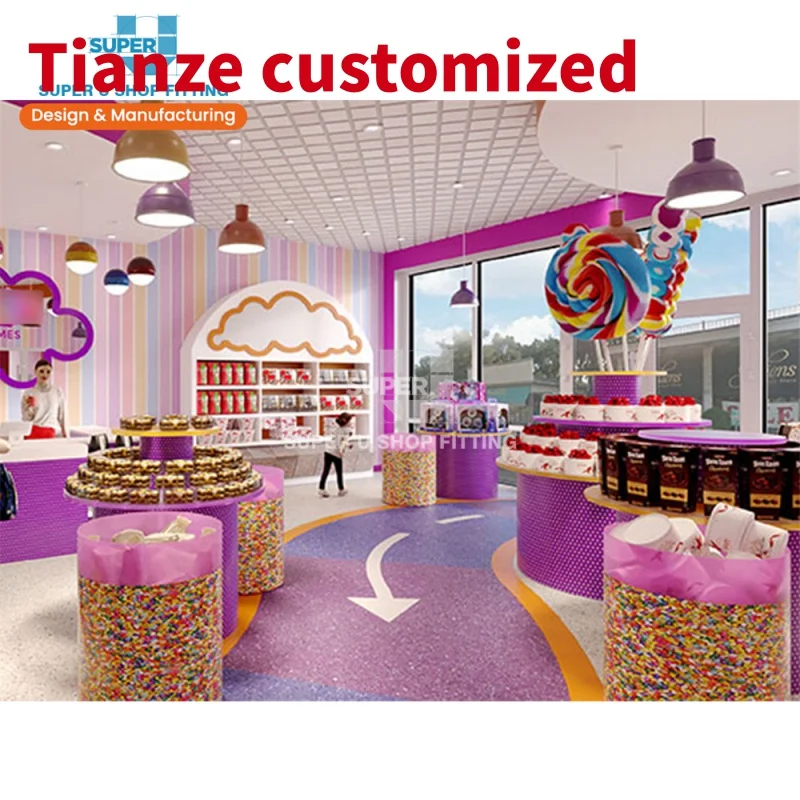 

(customized)Bespoke Candy Store Display Shelves Arcade Interior Candy Store Display Sweet Sugar Showroom Candy Store Decoration